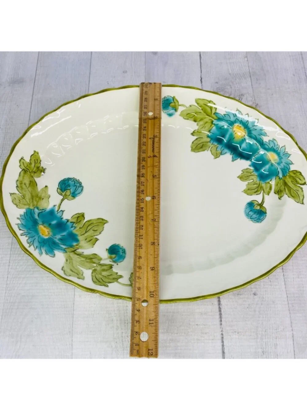 MCM Metlox Poppytrail Vernon BLUE FASCINATION Floral Green Trim Oval 14